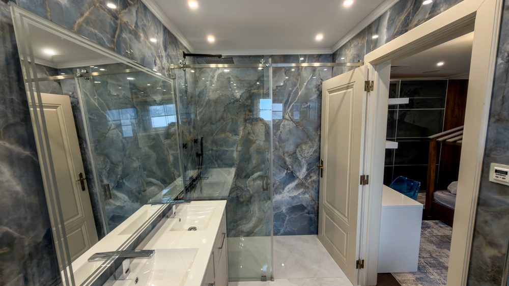 Blue onyx marble bathroom
