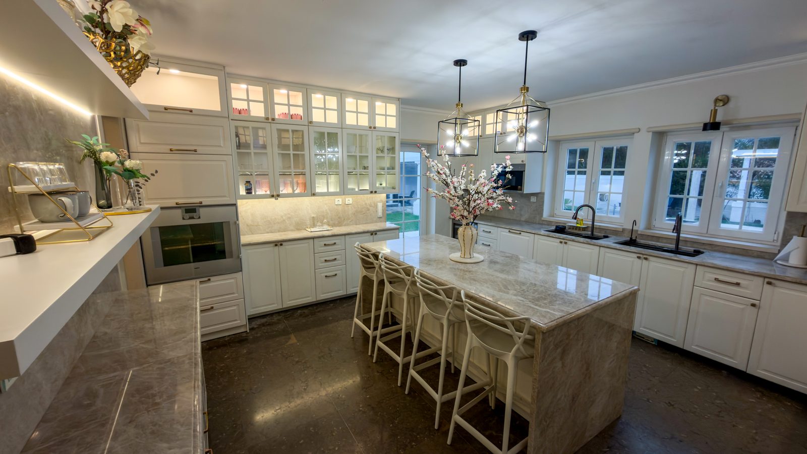 Gourmet kitchen with marble island