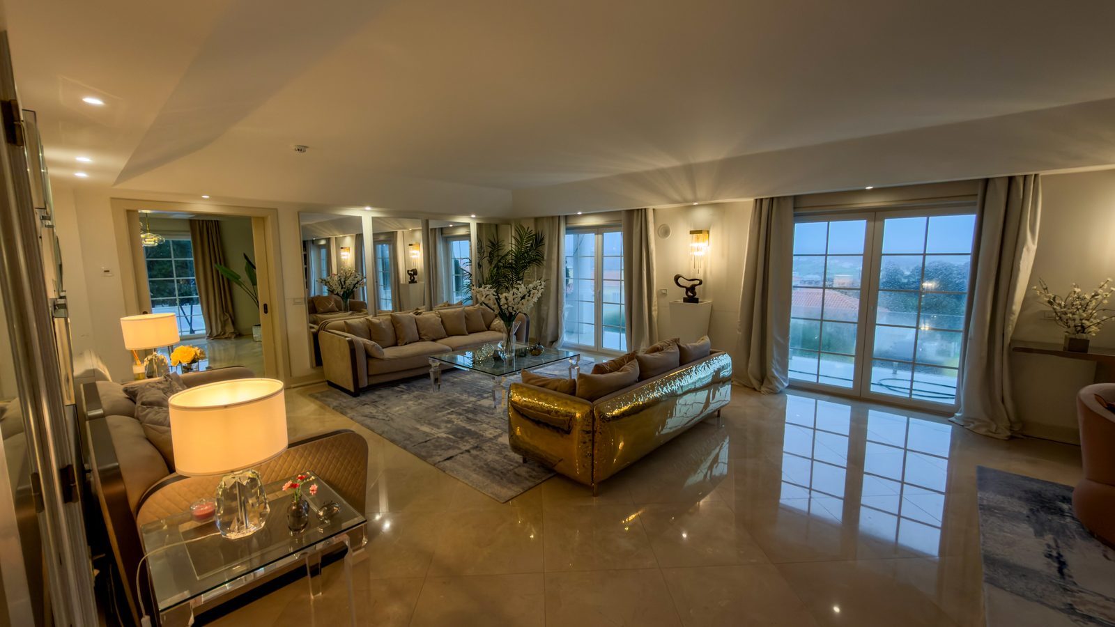 Grand living room at dusk